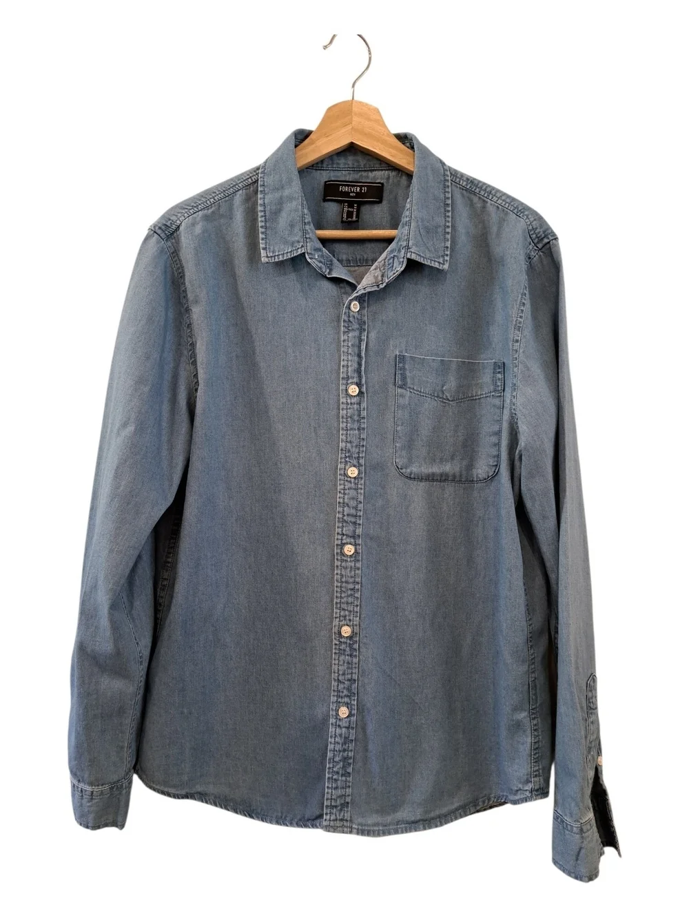 Forever 21 Men Light Denim Button-Up Shirt Size M